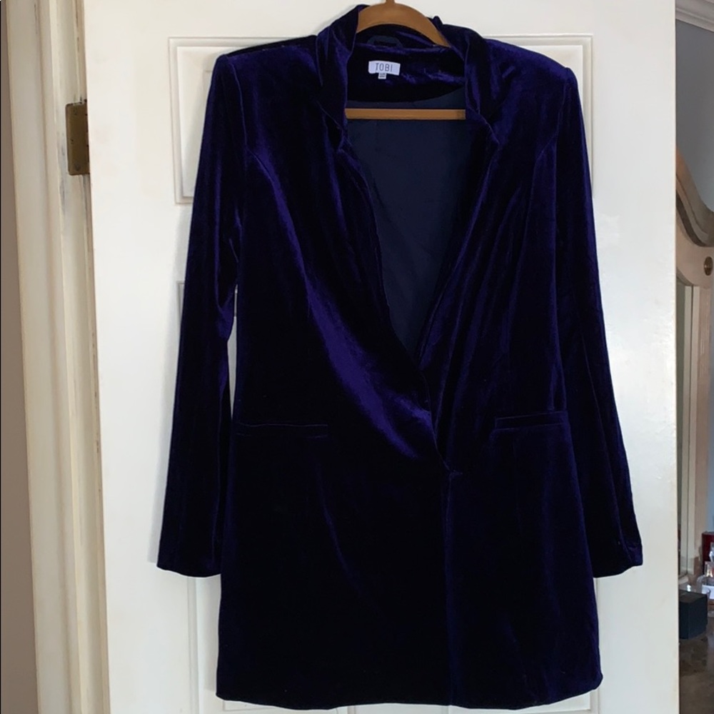 Tobi Blue Velvet Blazer Dress